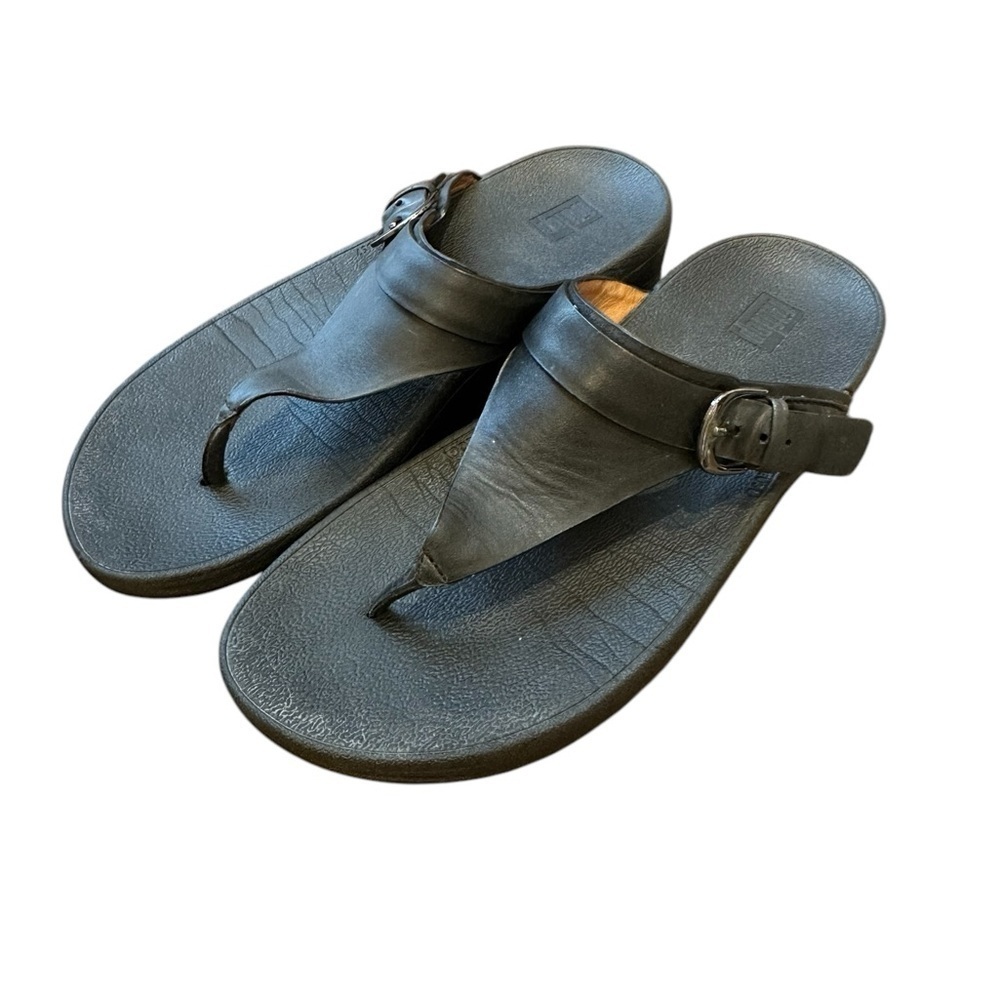 Fitflop EDIT T-Strap Women's Arch Support Wedge Sandals T18-001 Black leather 7